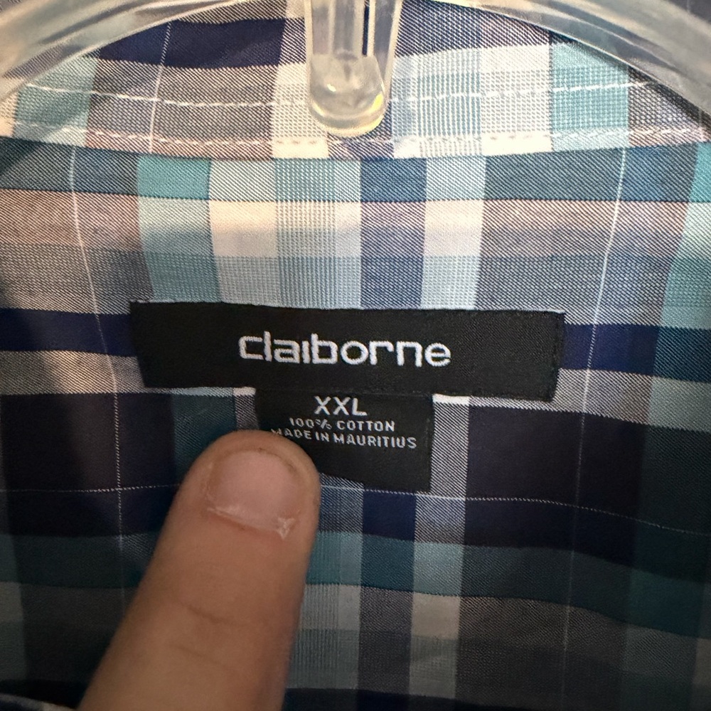 Claiborne Men's Blue and White Checkered Shirt - Picture 5 of 5
